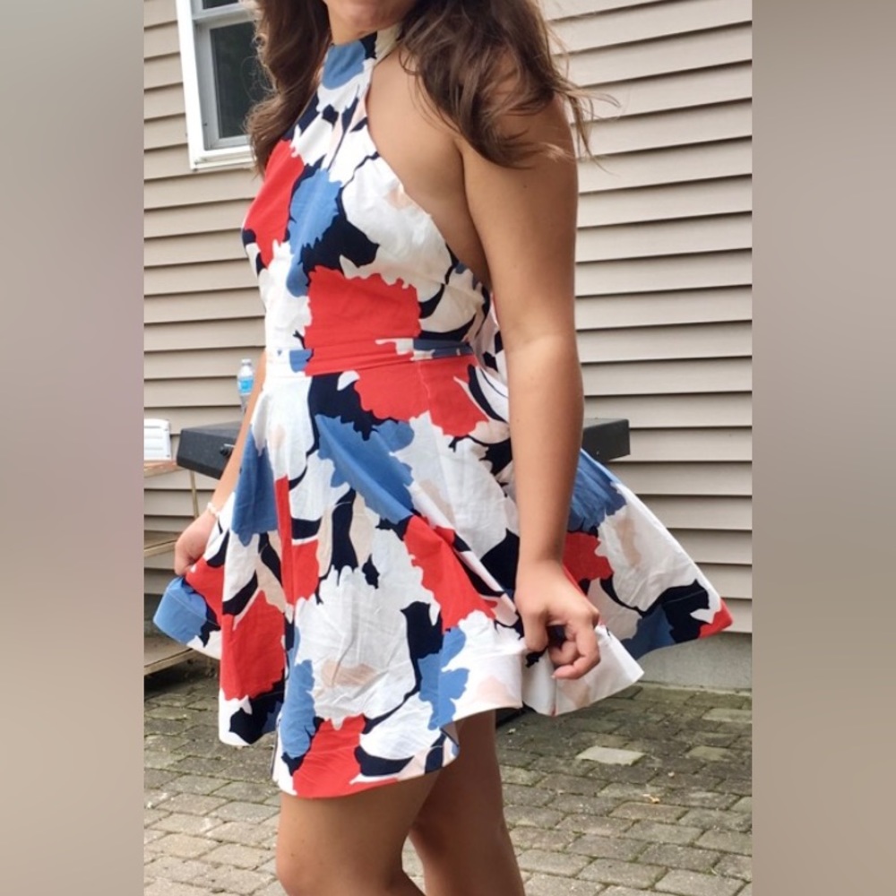 Colorful Floral Halter Top Flared Dress 💙